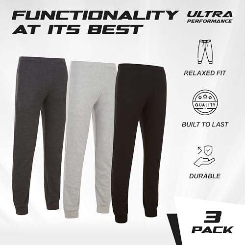 Ultra Performance 3 Pack Mens Lightweight Joggers for Men Casual Lounge Jogger Sweatpants with Pockets (SM - 4X)