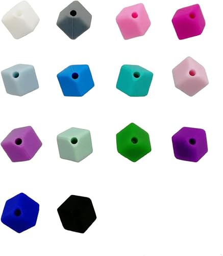 Miniatura 2 de Decoendiy 50 cuentas cuadradas de silicona de 0.354 in, cuentas espaciadoras de cubo sueltas, cuentas geométricas facetadas, cuentas coloridas en