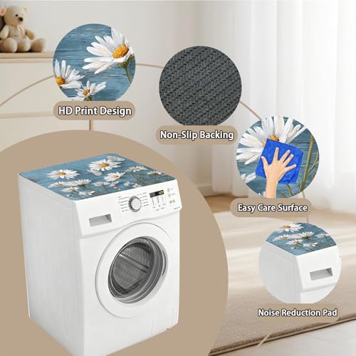 Image of Washer Dryer Top Cover Mat, Non-Slip Laundry Room Decor, Laundry Room Kitchen Appliance Decor Protector Universal 23.6 inchx19.7 inch (Daisy)