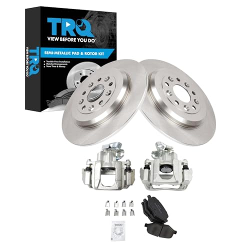 Image of TRQ Rear Brake Pad and Rotor Set Semi Metallic Rotors Calipers Compatible with 2009 Ford Flex 2010-2012 Taurus 2009-2012 Lincoln MKS