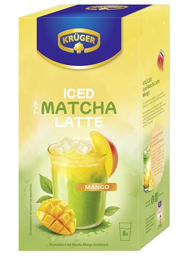 KRÜGER Iced Matcha Latte Mango Instant Pulver 160g (8x 20g Sachets) mit Grünteepulver