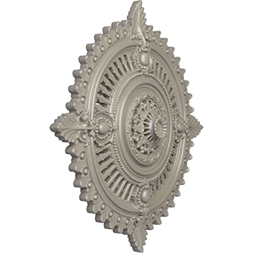 Image of Ekena Millwork CM29HYPWS Haylynn Ceiling Medallion, Pearl White, 29 1 /8 inchOD x 1 1 /4 inchID x 4 inchP