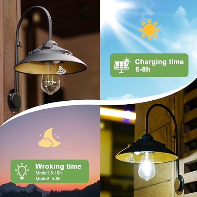 Solar Wall Lights Outdoor - Waterproof with Motion Sensor - Solar Barn Light Outdoor Rustic Sconce Lights for Porch Yard Garage Chicken Coop & Shed Farmhouse£¨Black£©