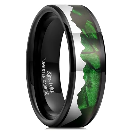 Anillo de tungsteno hombre King Will negro de 8 mm con diseño de montaña talla 54.3