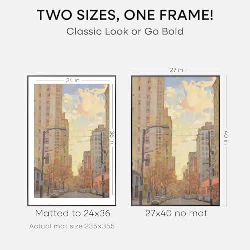 Image of Homeforia 27x40 inch Poster Frame Black, High End Metal 27 x 40 Large Movie Picture Frames with Mat 24 by 36 in Photo, 27x40 Thin Frame Matted to 24x36, 40x27 Frame, Tempered Glass, Wall Kit, Set of 1