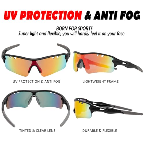 Image of ITSCOOL Polarized Sports Sunglasses with 5 Interchangeable Lenses for Men Women Softball Baseball Running Cycling Glasses