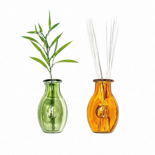 2 Pack 2PCS Mini Glass Cat Whisker Vase Transparent Miniature Vases with Fridge Adhesive Strong Glue Memorial Decor