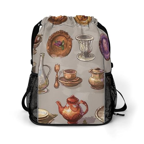 Drawstring Gym Backpack with Shoe Compartment And Wet Pocket, 28L Lightweight Waterproof Pottery And Others Sports Backpack for Workout Swim Beach Travel String Bag for Men Women