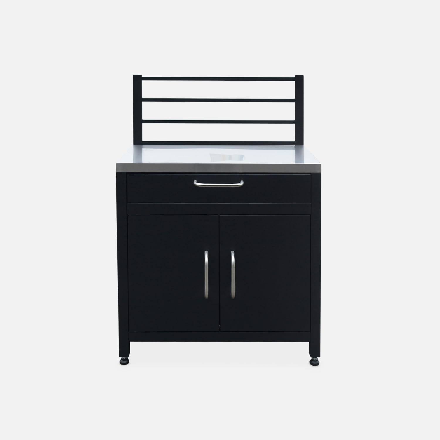 sweeek - Cocina exterior de acero 1 cajón y 2 puertas, 80cm, Grimaud, Negro, 54x80x124 cm