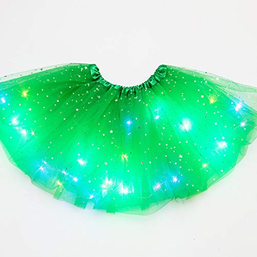 Girls Tutu Skirt Little Girls LED Colorful Luminous Kids Star Sequin Ballet Skirt Princess Sparkling Tutu Fancy Fluffy Ballet Dance Costume for 3-8 Years Kids (Dark Green)