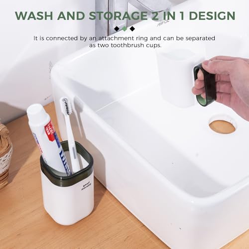 Travel Toothbrush Holder,Toothbrush Holder and Rinse Cup with Handle Toothbrush Travel Case,Multifunctional Toothbrush Cup,Large Capacit Travel Toothbrush Holder with Mouthwash Cup(Purple+Green) - Thumbnail 3