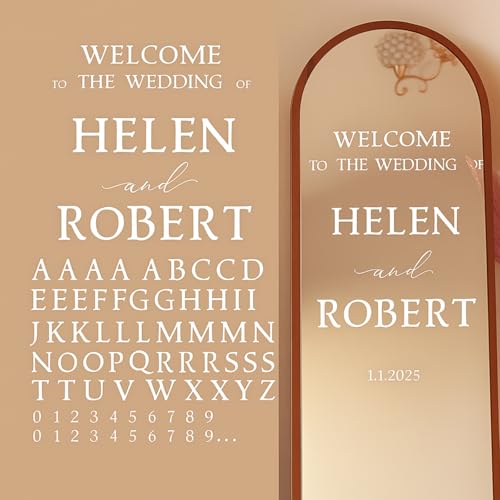 Honoson 12 Sheet Wedding Mirror Welcome Sign Decal DIY Personalized Welcome to The Wedding with Bride & Groom Names Custom UV Dtf Letters for Bridal Shower Marriage Reception