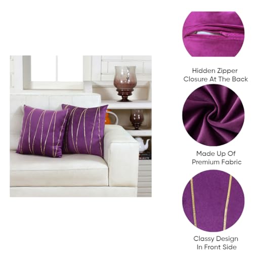 Image of Amazon Brand - Umi Gold Leather Striped Pack of 2 Throw Pillow Covers Velvet Decorative Cushion Covers Cases for Sofa Bedroom Livingroom Car 16 x 16 inch in Purple Color