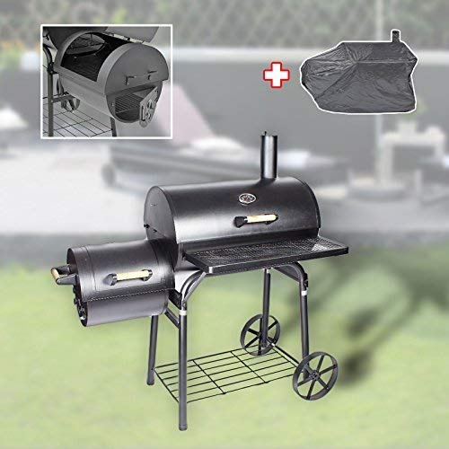 XXL 32kg Smoker + WETTERPLANE BBQ GRILLWAGEN Holzkohle Grill Grillkamin bis 1,5 mm Stahl Profi QUALITÄT