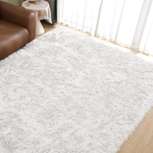 Goolela White Sheepskin Area Rug 9x12 Fluffy Fuzzy Furry Rug