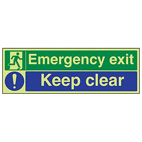 VSafety 21011BJ-G'Emergencia Exit/Keep Clear' Señal Paisaje, 450 mm x 150 mm (Pack de 3)