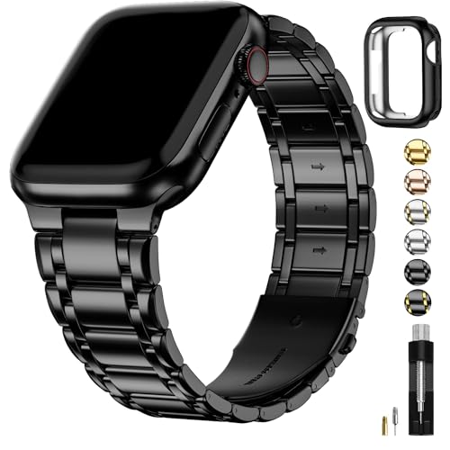 Fullmosa Compatible with Apple Watch Straps 41mm 40mm 38mm Stainless Steel Replacement iWatch Bands with TPU Protective Case for SE 3/2/1 Series 9 8 7 6 5 4 3 2 1