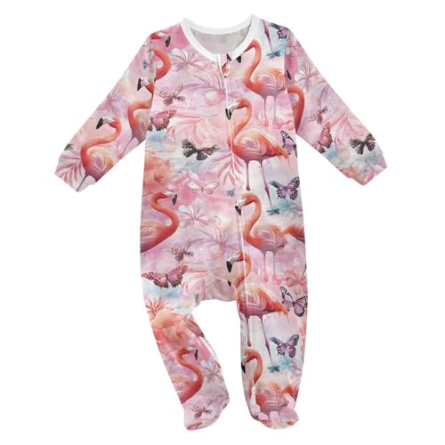 Wusikd Flamingos Pink One-Piece Footies Watercolor Bodysuit Rompers Zipper for Boys Girls 3M