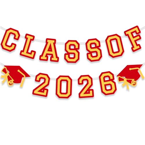 Image of Class of 2026 Graduation Banner University College Grad Garland Decoration Party Supplies High School Colors Red Gold