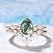 1.25ct Pear Moss Agate Engagement Ring Set Sterling Silver Wedding Band Ring For Women Green Ring Vintage Unique Rose Gold Bridal Wedding Ring Set