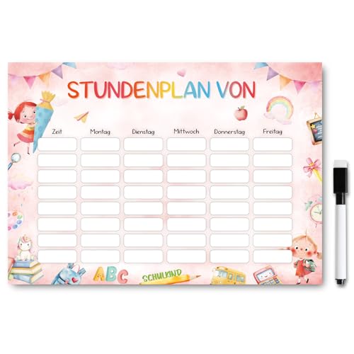 BOFUNX Stundenplan Magnetisch Abwischbar Personalisiert mit Stift, Stundenplan Kinder 1. Klasse - Schulanfang Einschulung Geschenk für Mädchen Jungen
