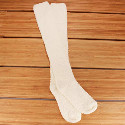 Image of BambooMN Women's Fuzzy Knee High Socks - Polka Dots and Solid Colors - 2 Sizes - 1 Pair Pack