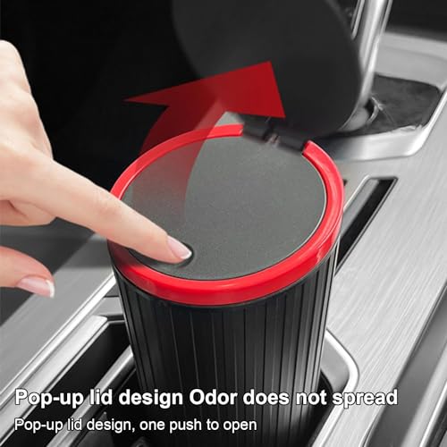 Image of 1pc Car Trash Can, Press-type Sundries Storage, Garbage Can, Mini Box, Car Small Storage Bucket 1Pc Round Car Trash Can With Lid - Waterproof, Fits Cup Holders & Armrests
