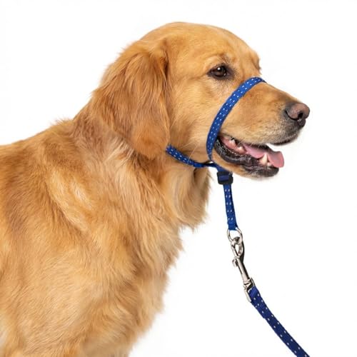 PupSensei Headcollar for Dogs Extra Soft Padded Reflective No Pull Dog Collar Gentle Leader for Dogs with Durable Nylon Leash Padded Handle - Navy Blue (Large)