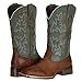 J's.o.l.e Women Cowgirl Boots Square Toe Wide Calf Ladies Fashion Cowboy Western Boots Brown Turquoise US Size 8