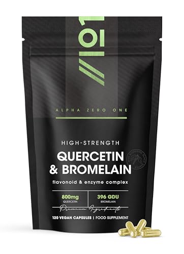 Plant-Based Quercetin 800mg & Bromelain 396 GDU with BioPerine - 120 Vegan Capsules Made from Sophora Japonica Extract & Pineapple by Alpha01