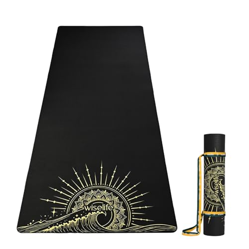 Image of WiseLife Grande XL 6 MM TPE Yoga Mat for Men & Women | Extra Thick, Long & Wide Premium Exercise Mat with Yoga Strap | Anti-Slip & Anti-Tear Ideal for Yoga, Pilates, Home Workouts & Gym Use (Black XL)
