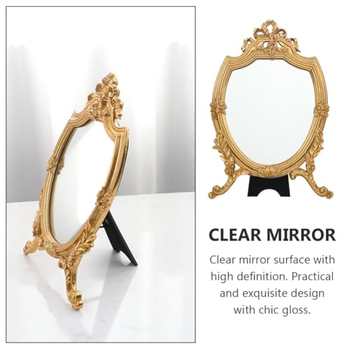 Espejo de maquillaje dorado CHILDWEET con diseño retro de resina y cristal alta definición 4