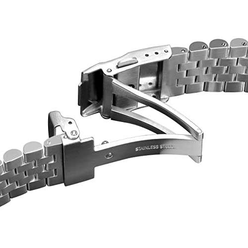 SINAIKE Super Brushed & Polished 3D Solid Silver Stainless Steel Watch Bracelet Band 20mm 22mm 24mm Security Double Deployment Buckle (Silver(Screw-In), 20mm) by SINAIKE - Used condition - Image 5
