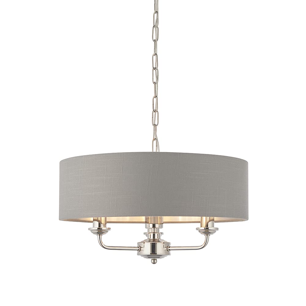 Ceiling Light Silver Highclere 3 Bright Nickel Charcoal Grey Endon 94377