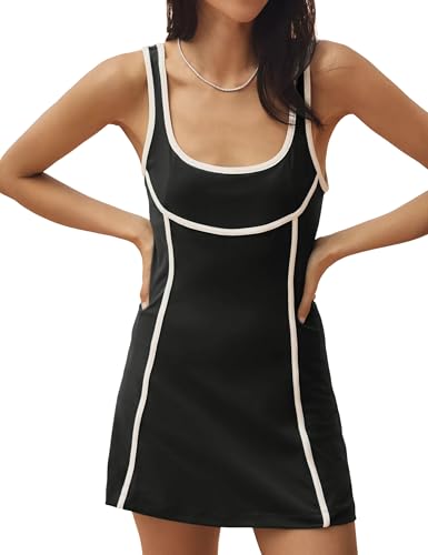 Athlisan Womens Athletic Tennis Dress Sleeveless Built in Shorts Summer Workout Scoop Neck Mini Dress