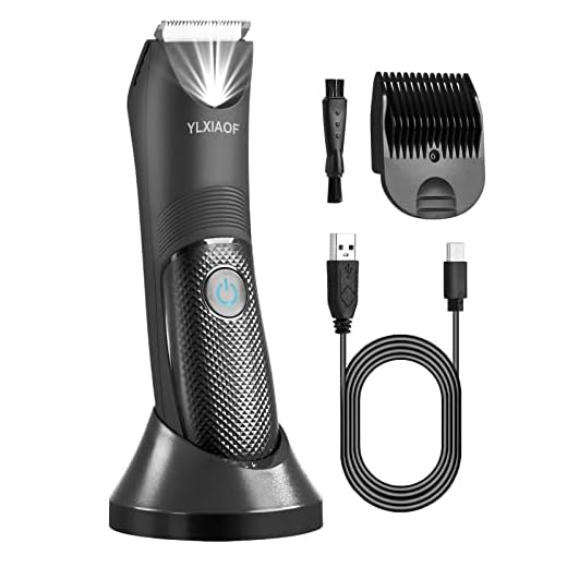 Body Hair Trimmer Electric Razor for Men with LED Light; Removable, Washable Ceramic Blade for Wet and Dry Shaving; USB Charging; Men’s Grooming and Ball Trimmer Kit; Electric Shaver Set