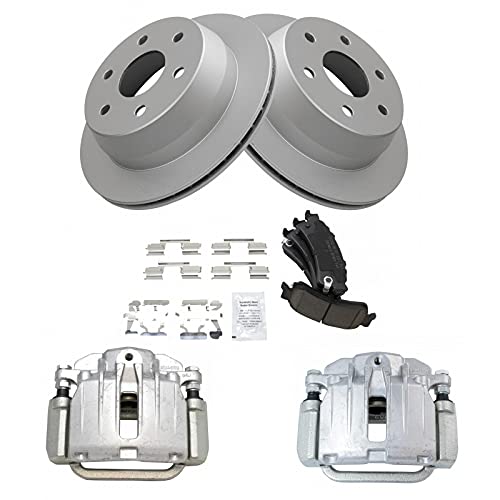 Image of TRQ Rear Brake Pad and Rotor Set Ceramic G Coated Vented Rotors Calipers