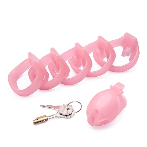 Image of HT-V4 Chastity Cage for Men | 5 Adjustable Wide Rings & 6 Colors | Beginner-Friendly | Adult Sex Toy with Sizing Guide (Pink, Nano)