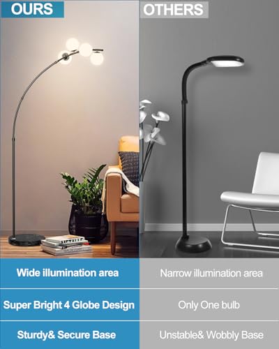 Image of Lightdot Black Arc Floor Lamp for Living Room, 4 Globe Floor Lamp with Shatterproof Shade& Mable Base, Mid Century Modern Tall Standing Lamp for Bedroom /Sofa Beside /Corner Decor(Bulbs Included)