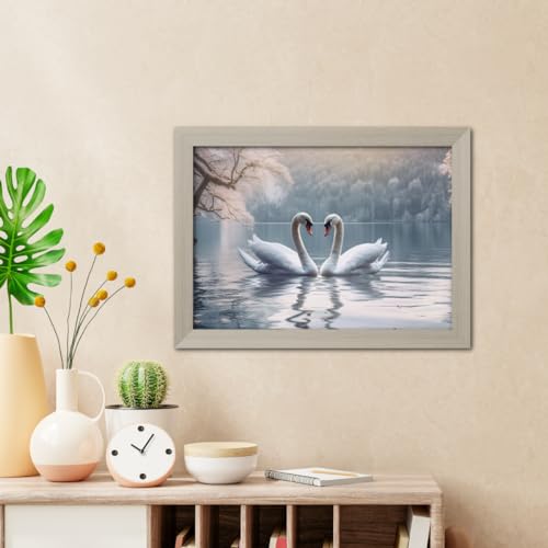 Image of TenorArts Swan Love Birds Photo Frame Vastu Positivity Aesthetic Wall Painting Lucky Couple Art Frames with White Wooden Texture for Living rooms Office Bedroom - Wall Paintings / Hangings (12inches x 9inches)