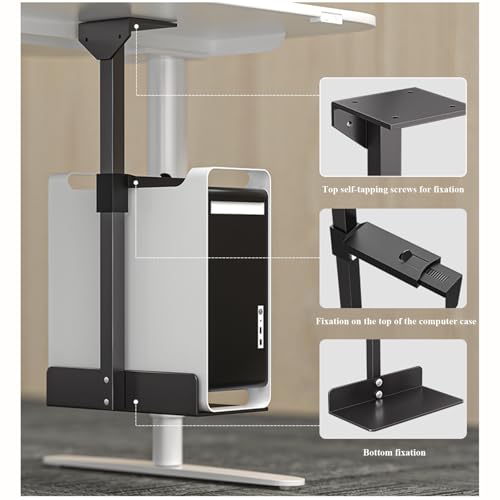 Soporte Ajustable para CPU de PC Gaming Bajo Escritorio, Tubo Cuadrado de Metal Ajustable 20.5-30 cm, Soporte para Torre de Computadora Mediano-Grande (Negro) miniatura 3