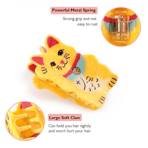 Maneki Neko Japanese Lucky Cat Hair Claw Clip Yellow Fortune Cat Design Decorative Hair Accessory for Women Girls Gift