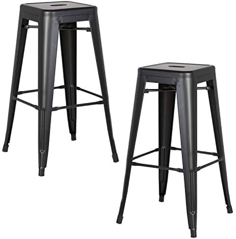 AC Pacific Backless Metal Barstool, Modern Industrial Light Weight Stackable Counter Height Chair with Footrest, Set of 2, 30" Seat, Matte Black Finish