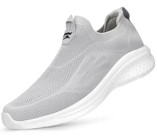 Giniros Women's Comfort Walking Shoes Athletic Lightweight Breathable Mesh Running Shoes Fashion Slip on Sneakers Grey 9.5