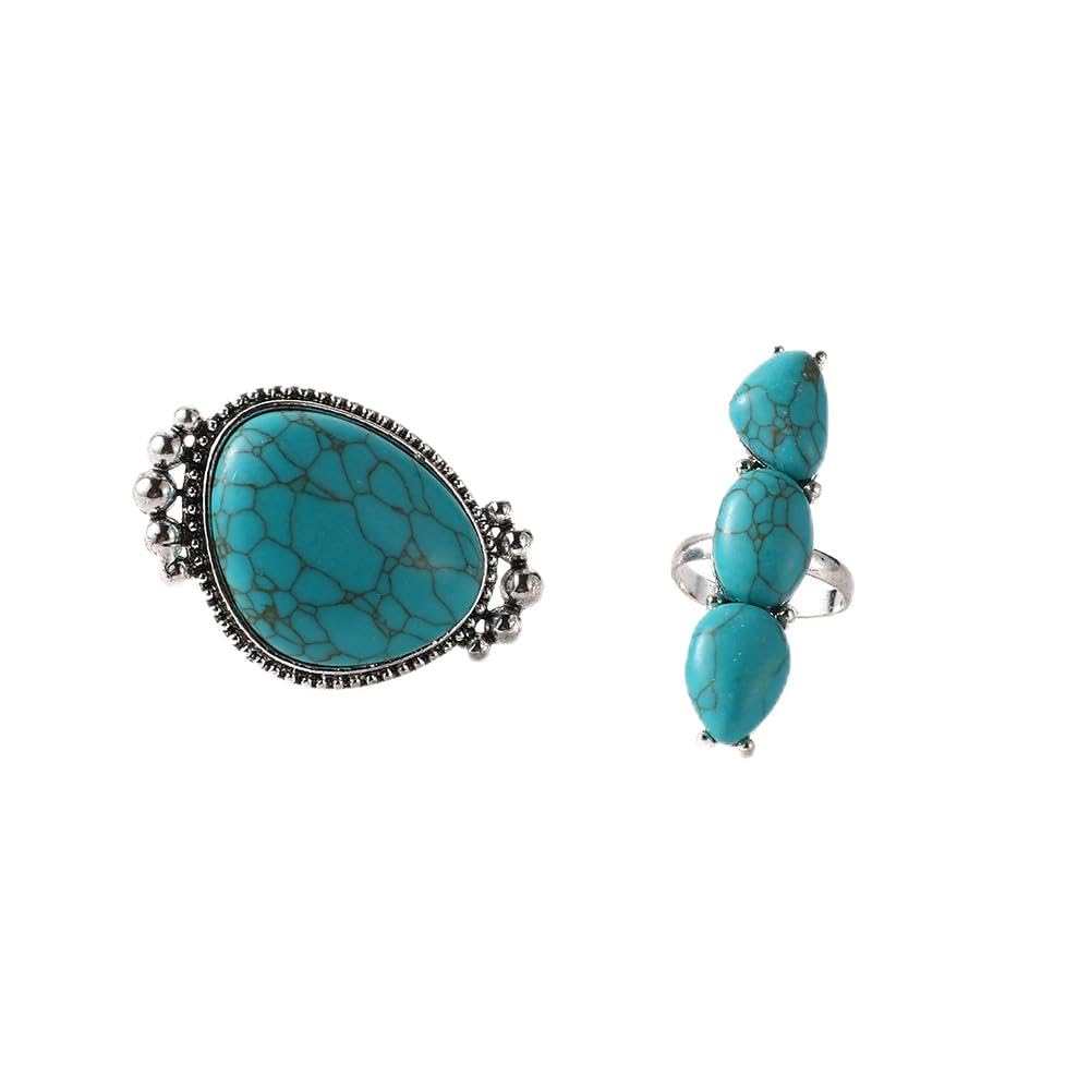 Bague Turquoise 2 Pièces Argent Sterling 925 Bijoux Rétro