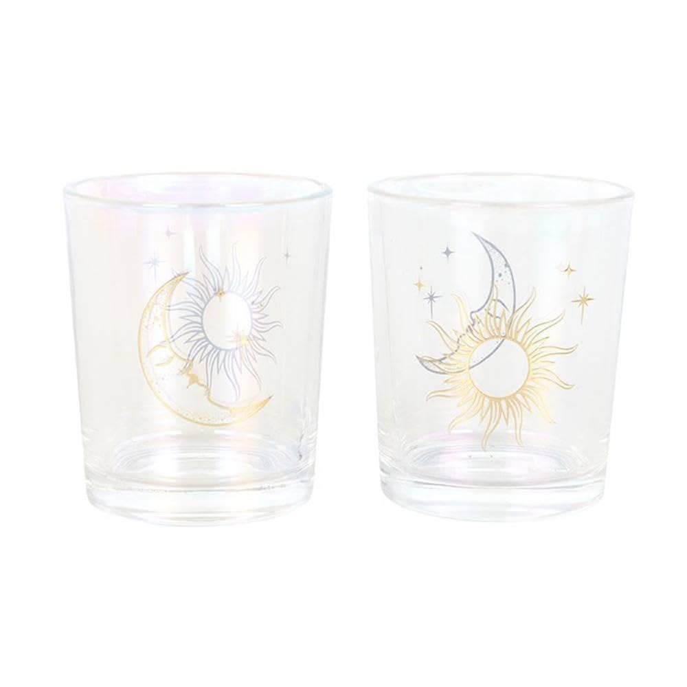 Iridescent Glass Candle Holders with Gold Foil Detailing – Color-Shifting Finish, Elegant Home Décor for Tealights or Votive Candles – Creates Calming, Peaceful Atmosphere Day or Night