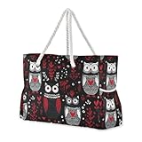 miaozhen Bolsa de playa portátil para hombre con cremallera, estilo escandinavo, búho, San Valentín, bolsas grandes para mujer, artículos esenciales de viaje, regalos de playa, regalos de cumpleaños