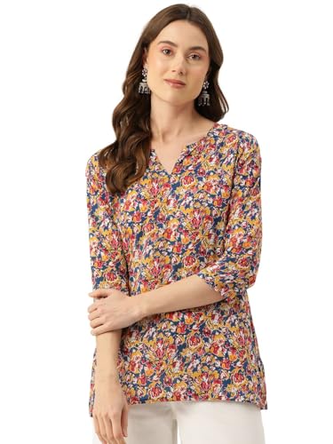 Image of feranoid Designer V-Neck Short Straight Kurti with 3Quarter Sleeves