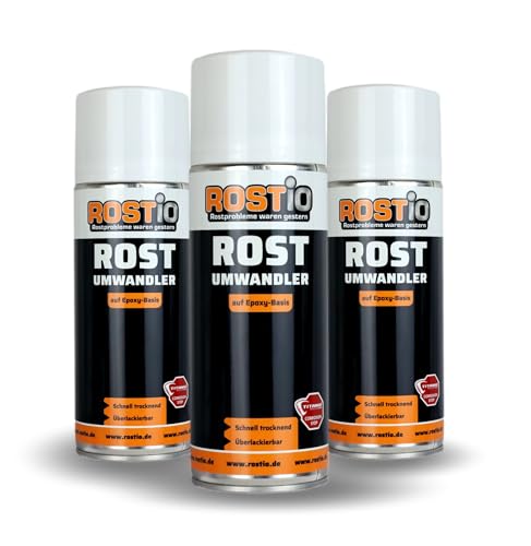 Rostio 3 x Rostumwandler Spray 400ml Rostkonverter Epoxy mit Grundierung, neutralisiert Rost und stoppt Korrosion