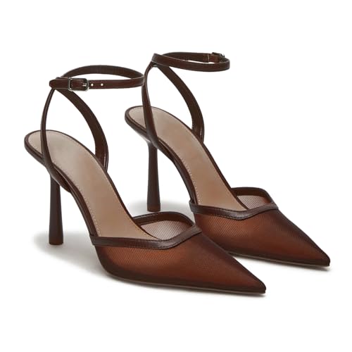 USIMAD Mesh Stiletto Heels for Women with Closed Pointed Toe Ankle Strap3